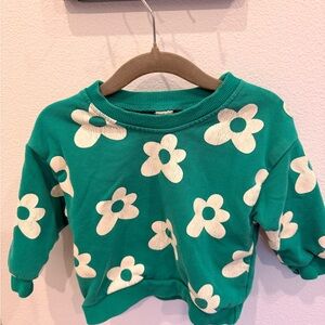 Kids Green Daisy Print Sweatshirt - Casual Crewneck Pullover